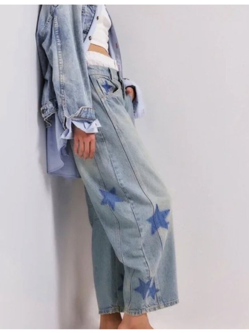 Free People We The Free Good Luck Shadow Star Barrel denim jeans - Picture 2 of 12